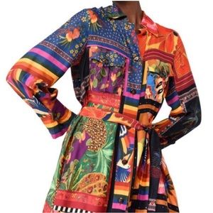 Farm Rio Dress Mixed Scarves Shirtdress Sz S EUC